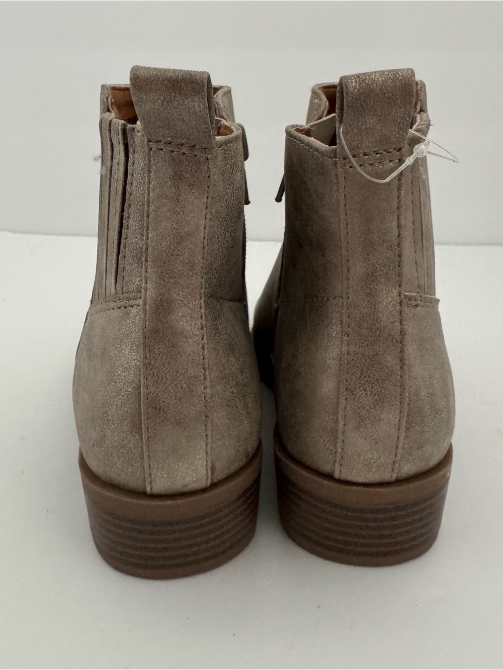 Girls 3 Taupe Chelsea Ankle Boots Side Zip Elastic Gore Block Heel Booties Shoes - Picture 7 of 14